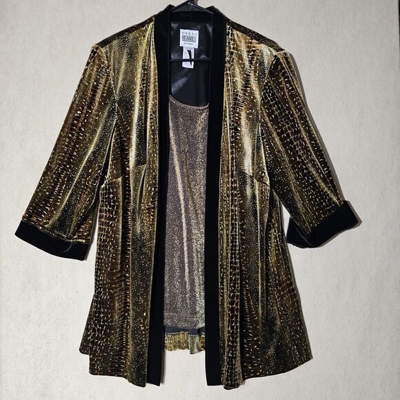 R & M Richards Woman Eveningwear Jacket Cardigan Blouse Size 16 Gold Shimmer - Picture 10 of 11